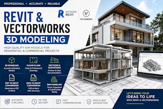 create professional revit and vectorworks 3d architectural models