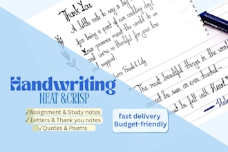 write handwritten notes,assignments,thank you card, letters
