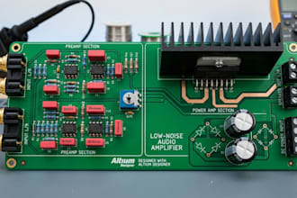 design low noise audio amplifier pcb, analog electronics, preamp and power amp