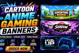 draw cartoon anime or gaming youtube banner, do linkedin cover, twitter header