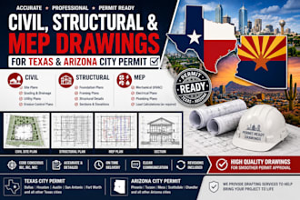 provide civil structural engineering mep drawings for texas arizona city permit