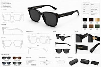 design industrial eyewear tech pack design, factory tech pack and 3d rendering