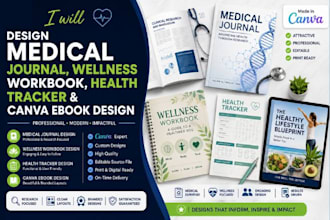 design medical journal, wellness workbook, health tracker and canva ebook design