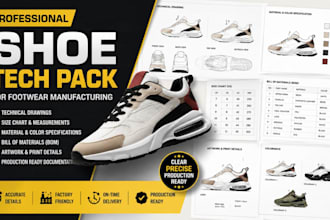create a professional shoe tech pack for footwear manufacturing