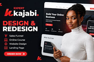 design or redesign kajabi website, landing page sales funnel and online course