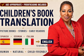 translate childrens book or story from spanish, german or italian into english