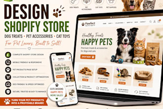 design shopify dog treats pet accessories cat toys pet grooming store