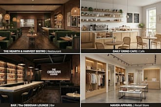 do interior design, 3d rendering for restaurant, cafe, bar and retail store