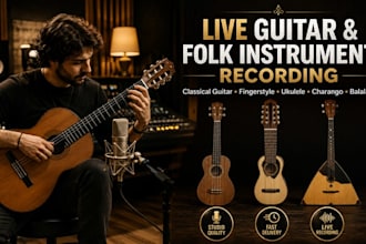 record live classical guitar, fingerstyle, balalaika, charango and ukulele