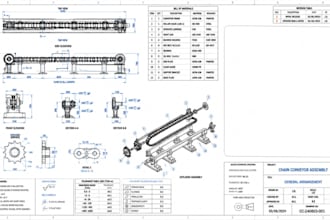 design chain conveyor cad, sprocket assembly and technical drawings step