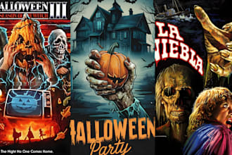 70s 80s retro vintage horror movie poster halloween  dark art album cover design