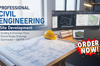 create civil engineering site development, grading, drainage plan and swppp