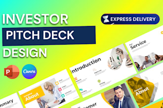design an investor pitch deck, startup pitch deck and fundraising deck