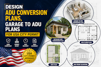 design adu conversion plans, garage to adu plans for USA city permit approval