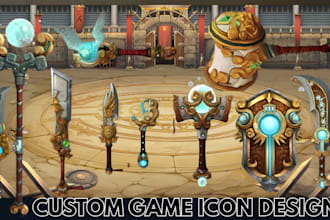 draw fantasy game icons props items object, rpg assets and game ui for all games
