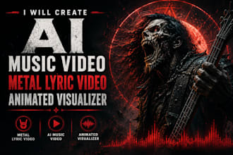 create epic ai metal lyric video, animated lyrics and cinematic music video