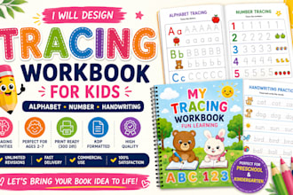 design alphabet, number and handwriting tracing workbook for kids