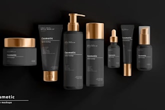 design cosmetic packaging design, skincare box label, jar, bottle amazon mockup