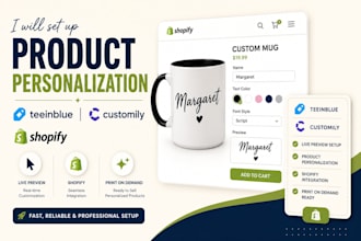 set up teeinblue and customily product personalization