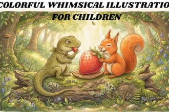 create whimsical children book illustrations, characters and storybook art