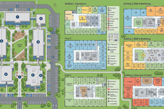 create campus, office, university, wayfinding, route and village map