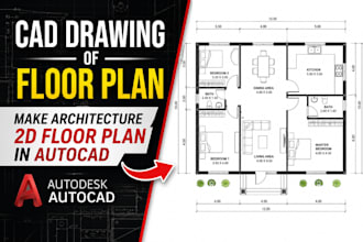 do cad drawing of floor plan, make architecture 2d floor plan in autocad