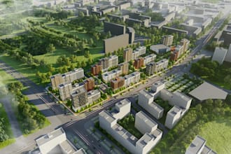 design 3d masterplan aerial siteplan residential mixed use urban planning render