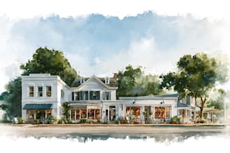 draw watercolor wedding venue, house