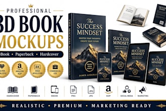 create realistic 3d book mockups for ebook paperback and hardcover