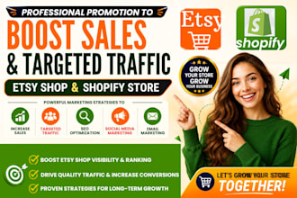 promote etsy shop, shopify store, shopify marketing, boost sales and traffic
