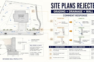 resolve rejected grading drainage and retaining wall comments