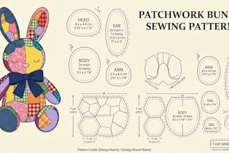 design a professional plush sewing pattern PDF for toys and plushies
