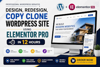 design redesign copy clone wordpress site using elementor 12hours