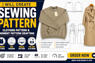 create sewing pattern, clothing pattern, garment pattern drafting