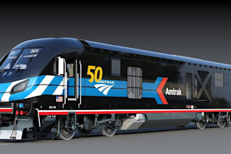create realistic 3d train, locomotive, railcar rendering and printable stl model