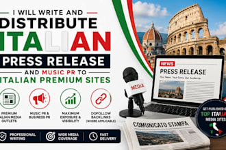 write and distribute italian press release and music PR to italian premium sites