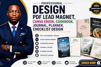 design lead magnet, canva ebook, cookbook, journal, planner, checklist design