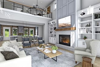 3d barndominium interior, shouse, farmhouse and rustic home designs