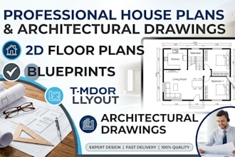 draw professional house plans, 2d floor plans, blueprints and architectural
