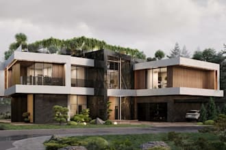 build exterior render from dwg elevation,cantilever building structure,floorplan