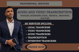 do audio and video transcribe, podcast, interview, legal, medical transcription