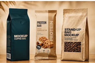 design stand up pouch, coffee packaging, label design and dieline design for you