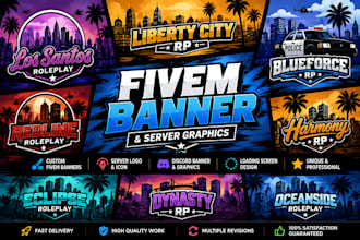 design custom fivem banner, server logo, animated discord graphics, web banner