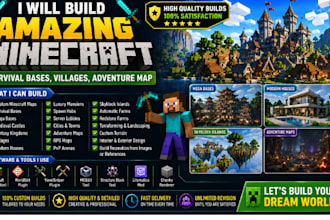 build amazing minecraft survival bases, villages,  adventure map