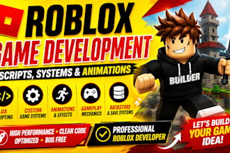 develop roblox game systems, scripts, animations and gameplay mechanics