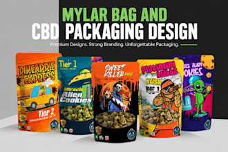 design mylar bags, cbd packaging, product labels, pouches and packaging design
