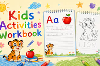 create interactive educational workbook, kids worksheet, activity sheets