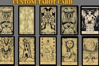 draw custom tarot card zodiac oracle playing cards in dark art, tshirt design