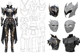 create custom anime cosplay armor, knight cosplay fantasy 3d mask, eva foam prop