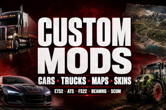 custom cars, trucks, mods, maps, and skins for ets2, ats, scum, fs22, and beamng